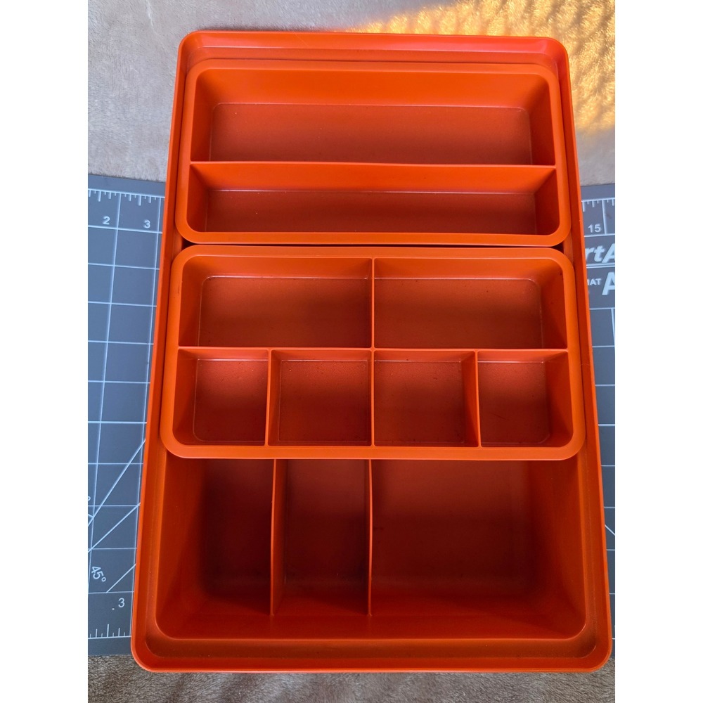 Vintage Tupperware Craft Tackle Box Organizer Orange Modular Trays 1532 1534